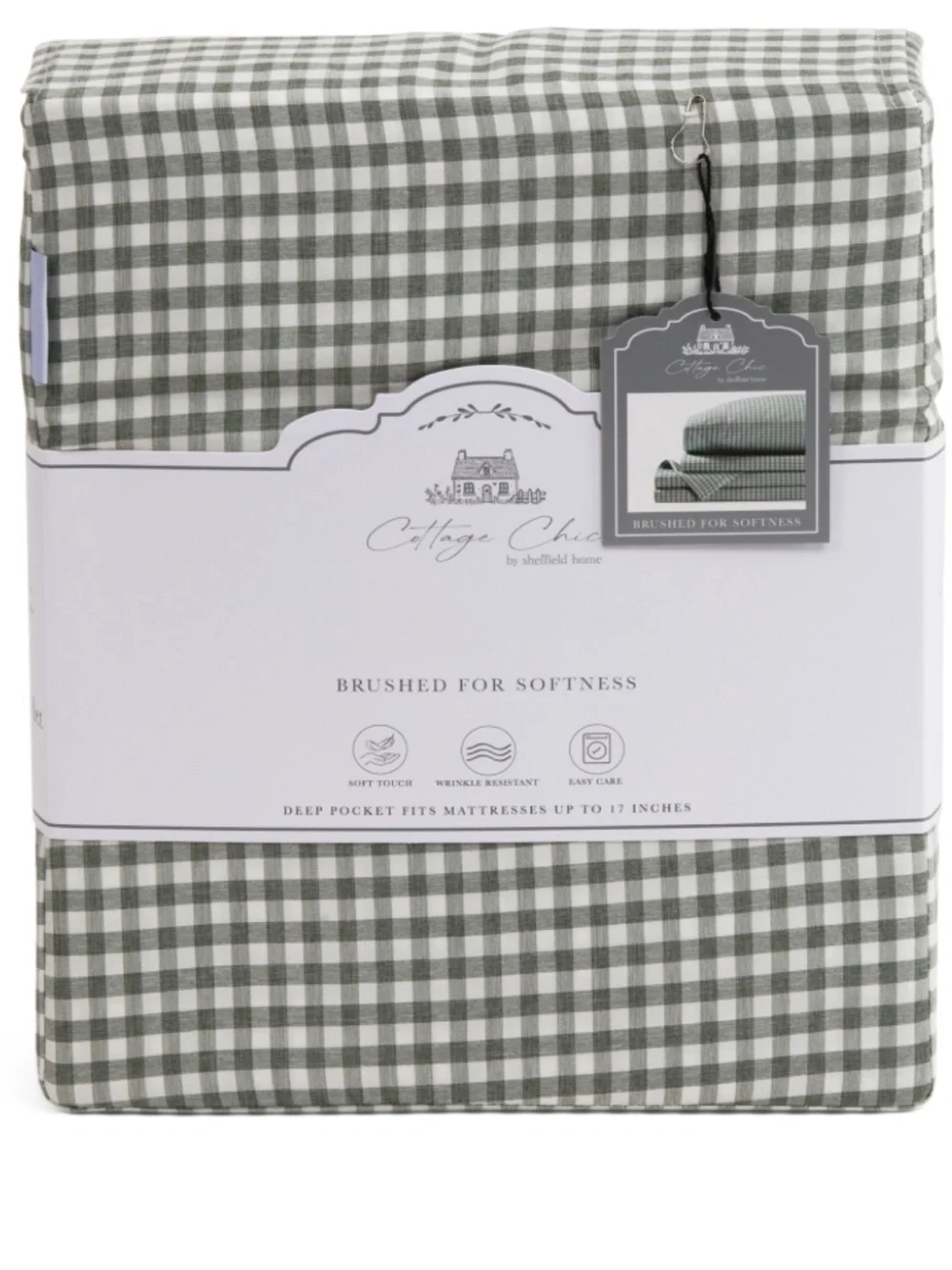 Cottage Chic Brushed Gingham Sheet Set - Olive Green